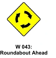 Yellow diamond warning sign: Roundabout Ahead
