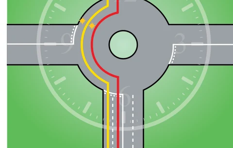 Left turn at a roundabout